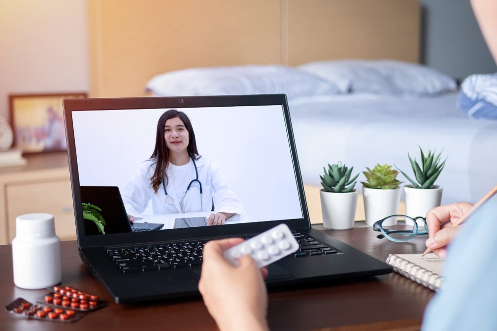 Patient with a sinus infection speaking to an online doctor by video