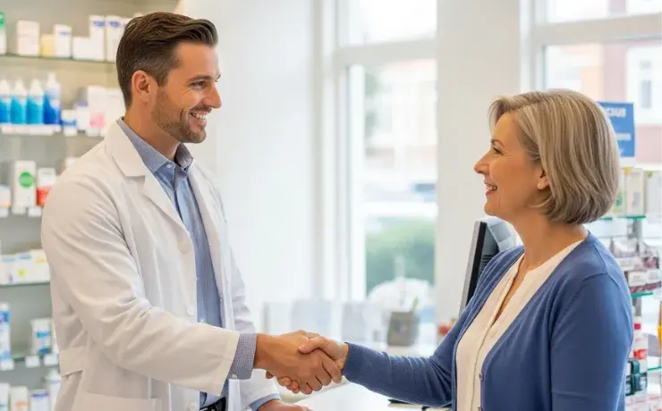 Patient collecting prescription at pharmacy in Ireland