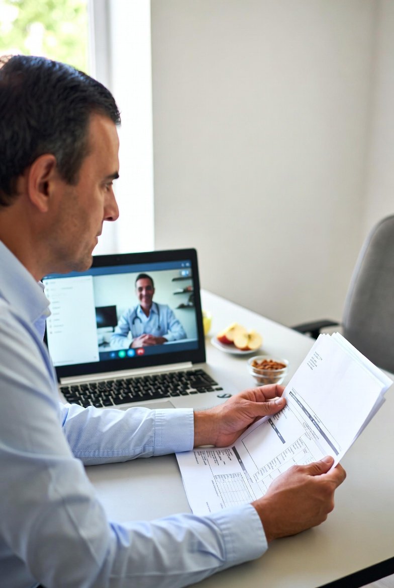 Online doctor consultation with a patient managing diabetes